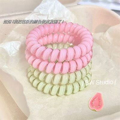 清新粉绿色电话线发圈少女高品质百搭发绳耐用扎头发橡皮筋发绳