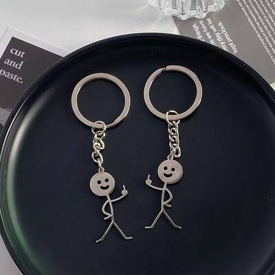 火柴人竖中指学生闺蜜ins个性可爱搞怪趣味钥匙扣情侣书包挂件