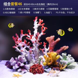精致小鱼缸造景鱼缸造景仿真假珊瑚礁石套餐布景水族箱贝壳摆件彩