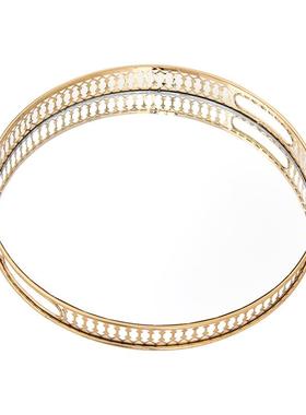 欧式镜面金属托盘高级感摆件轻奢家居桌面玻璃装饰收纳盘