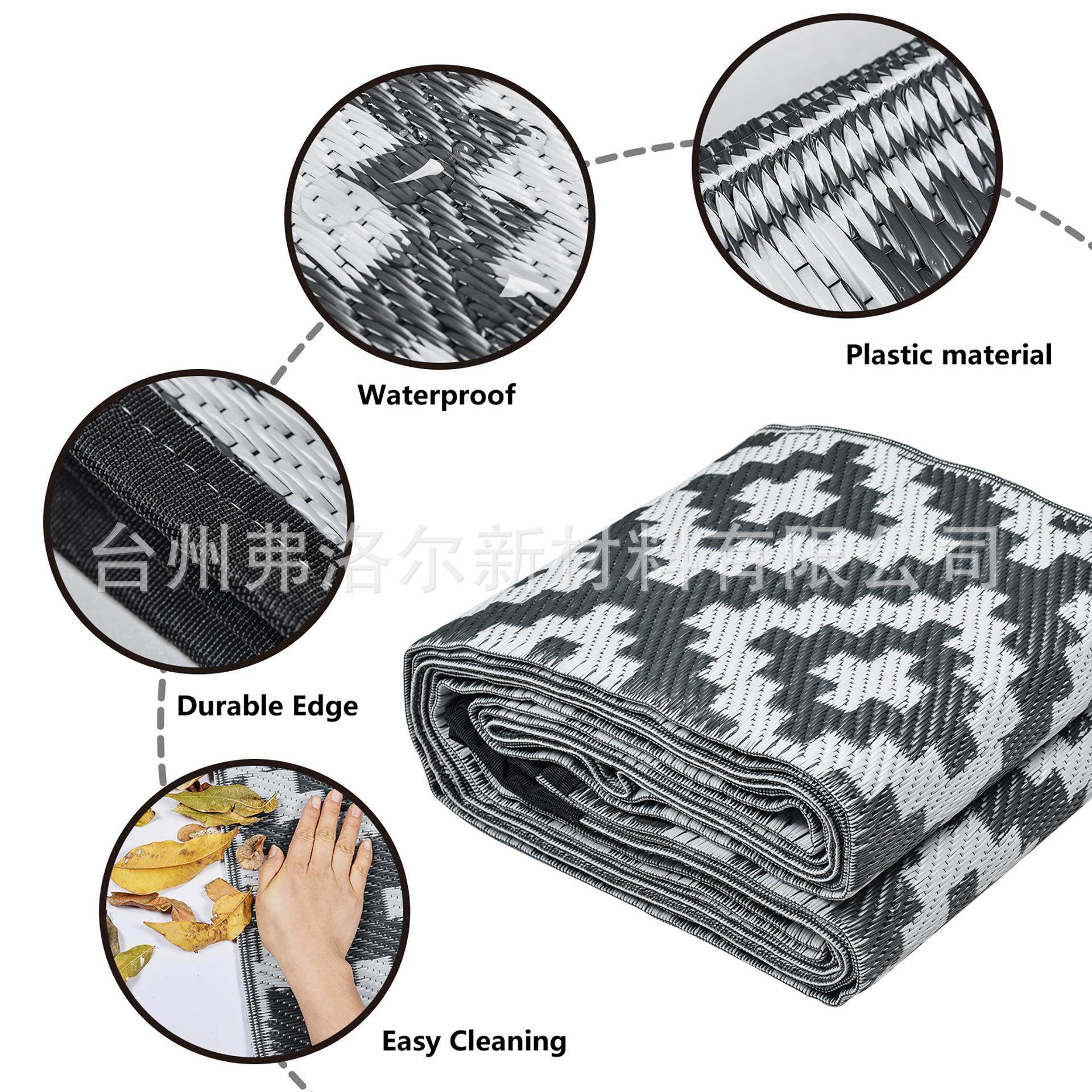 现货6x9FT灰白十字加号编织野餐垫户外休闲庭院垫可折叠