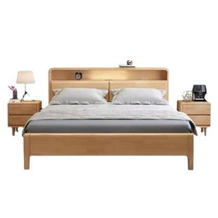 北欧实木床1.8软靠带夜灯双人床1.5m1.35现代简约小户型1.2储物床