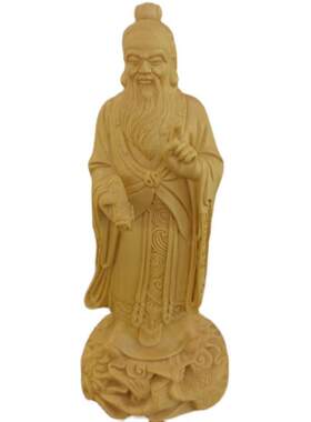 黄杨木雕刻居家复古摆设老子传道一指问天摆件实木人物手工艺礼品