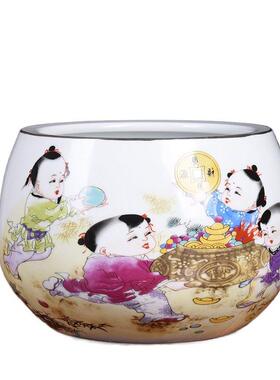 粉彩描金聚盆2024景德镇陶瓷鱼缸家居创意装饰摆件客厅玄关摆设