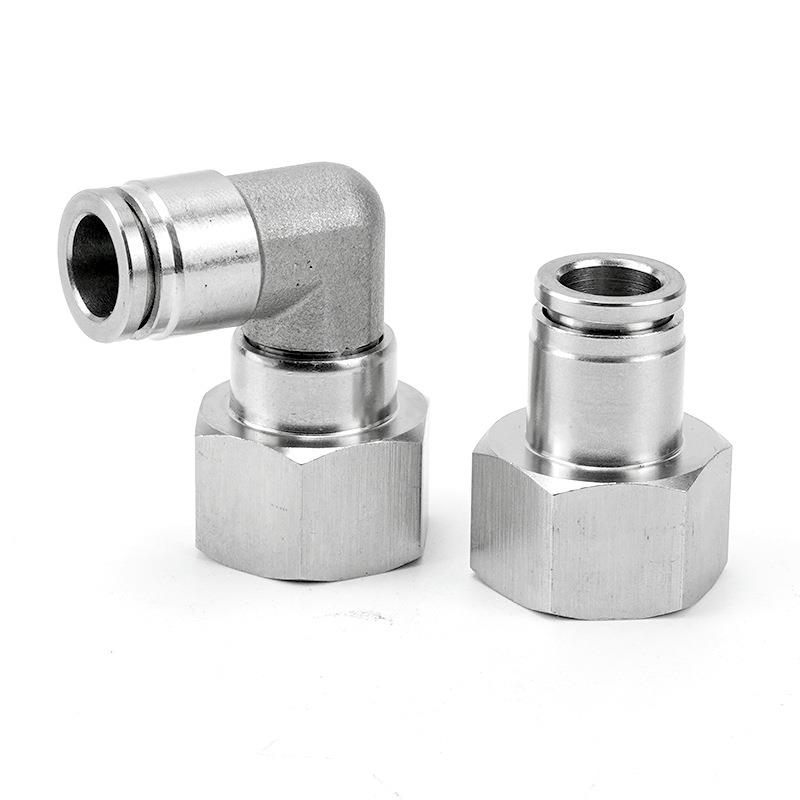 3直04不锈钢气动快速插通PCF-02气管头内螺纹接弯头PLF高温8高压