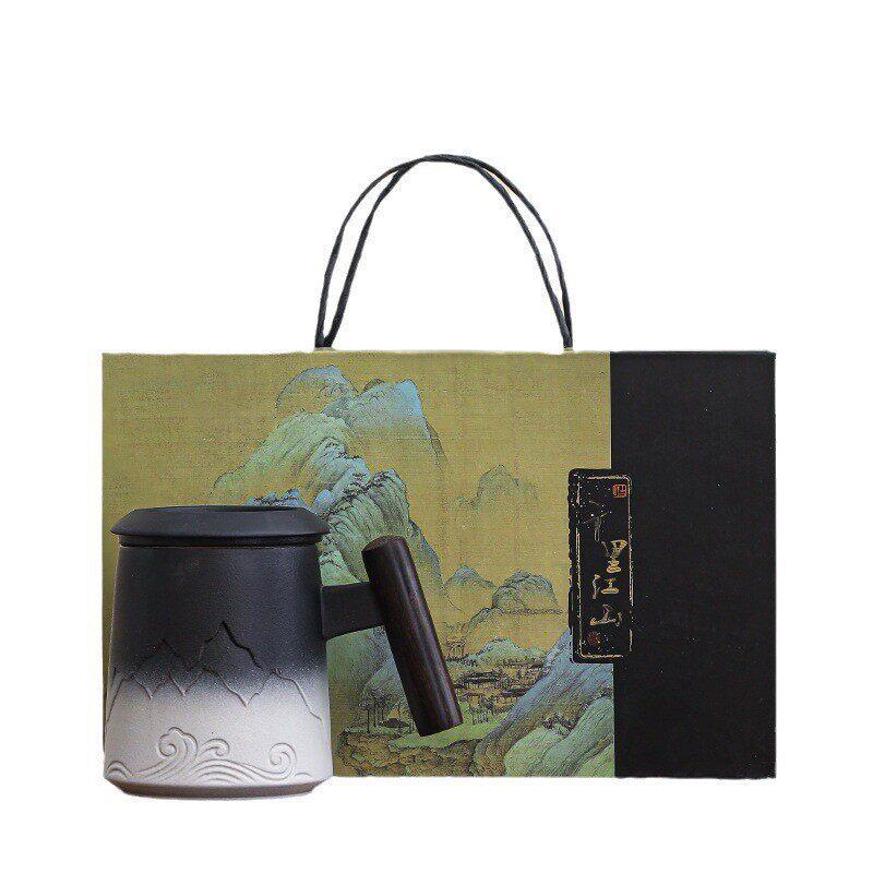 荼杯荼具套装带盖茶水分离杯过滤泡茶水杯木柄公杯档新中式图片