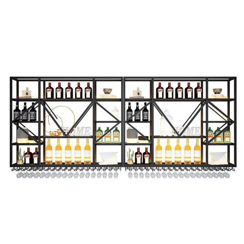 热卖葡萄酒创意轻奢挂墙展示架清吧酒吧吧台工业风壁挂红酒架酒柜