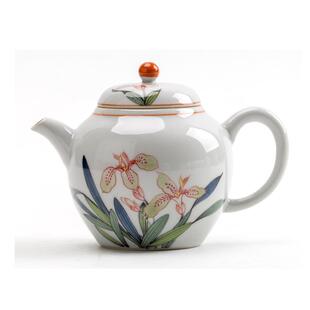 手绘鸢尾花茶壶陶瓷功夫茶具单壶家用会客泡茶壶带过滤球孔小茶壶
