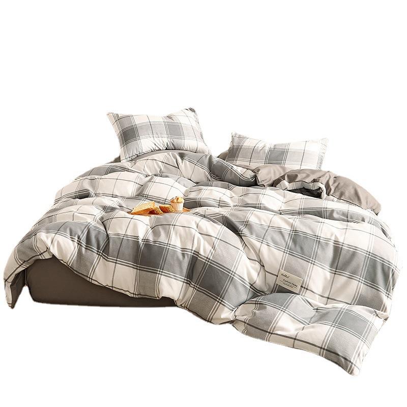 平纹磨毛彩色格子四件套复古风条纹三件套学生宿舍床单被套