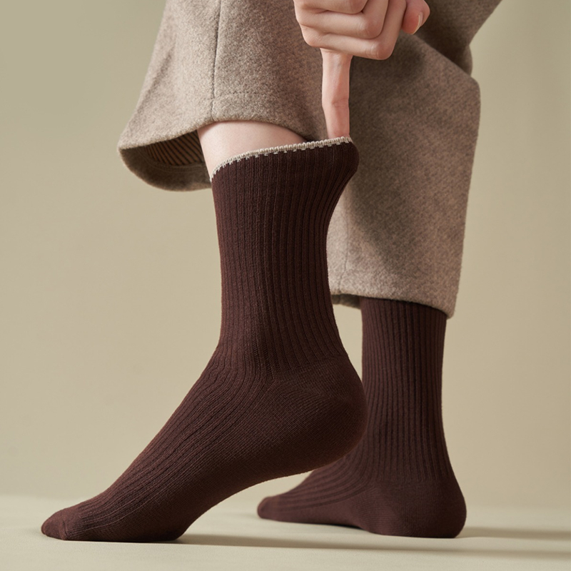 咖啡色美拉德风中筒袜子ins风韩式潮流外穿搭配小皮鞋堆堆袜子女