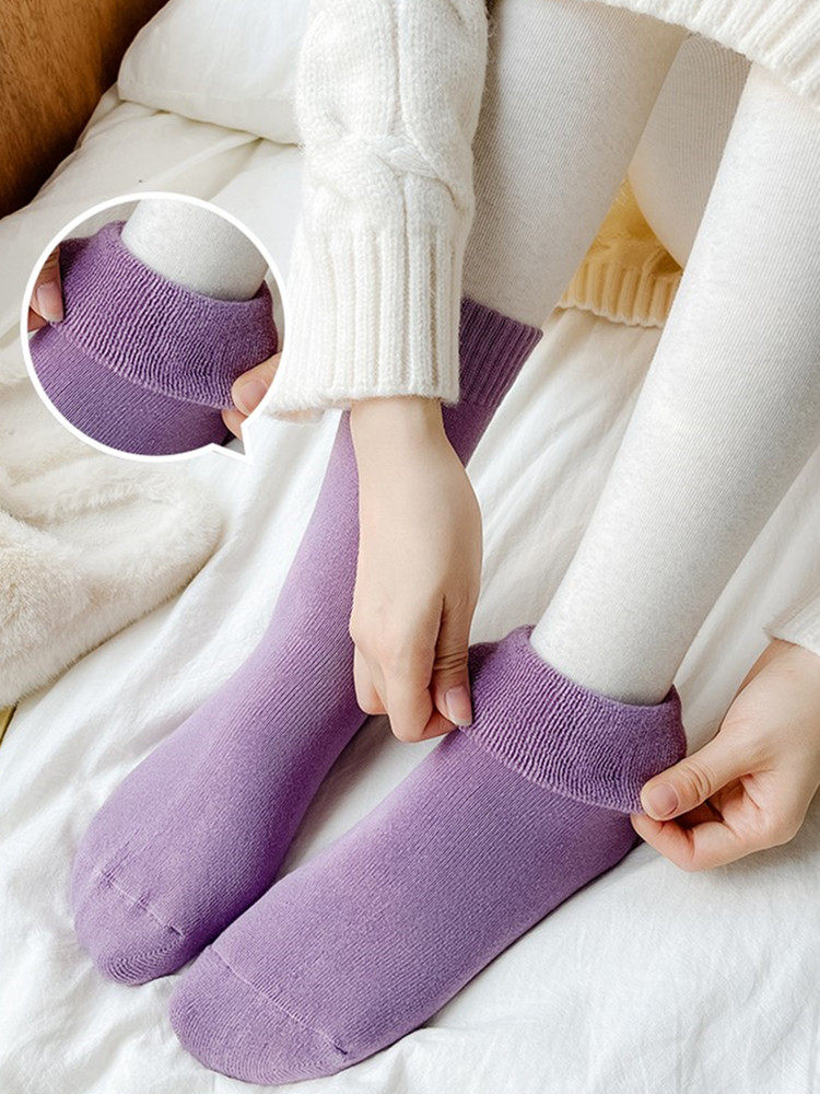 여성용 겨울 보라색 스타킹 두꺼운 벨벳 따뜻한 수면 가을 겨울 입이 헐렁한 종아리 양말 가을 겨울