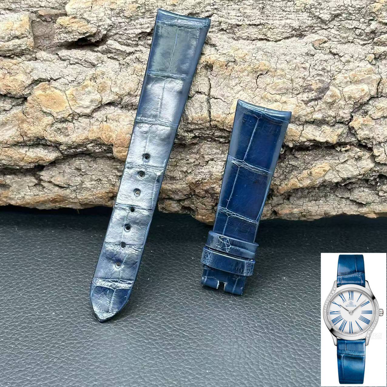 梦诗纯表行 适配欧米茄碟飞系列428手表表带原装款鳄鱼皮表带18mm