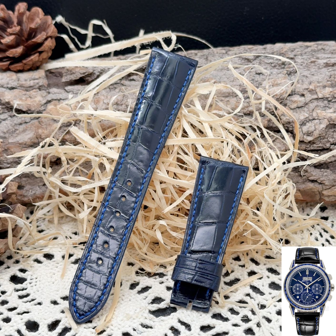 梦诗纯表行 适配百达翡丽PP5271 5147 5308G 5961P手表鳄鱼皮表带