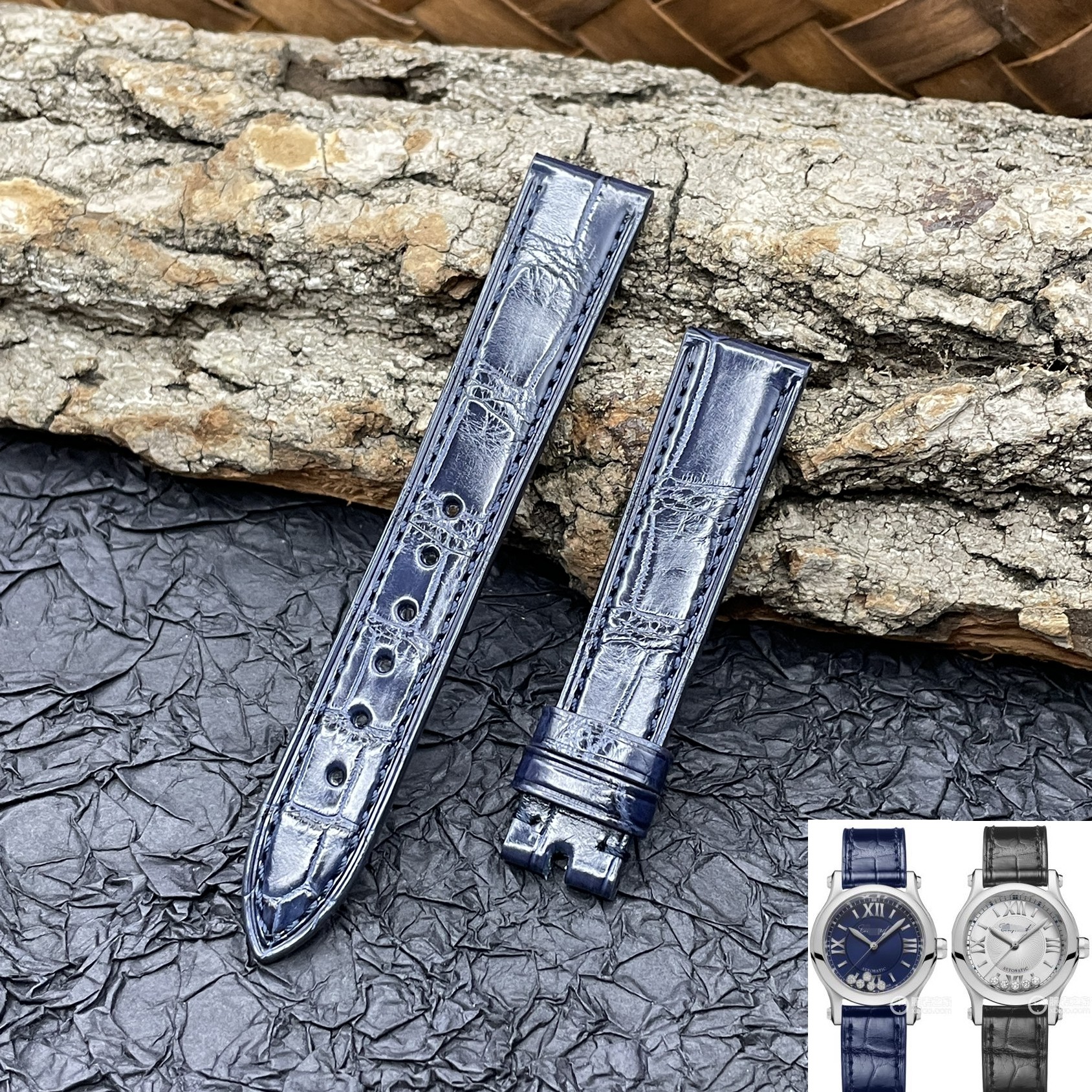 梦诗纯适配肖邦|萧邦HAPPY SPORT系列278573鳄鱼皮表带15 16 18mm