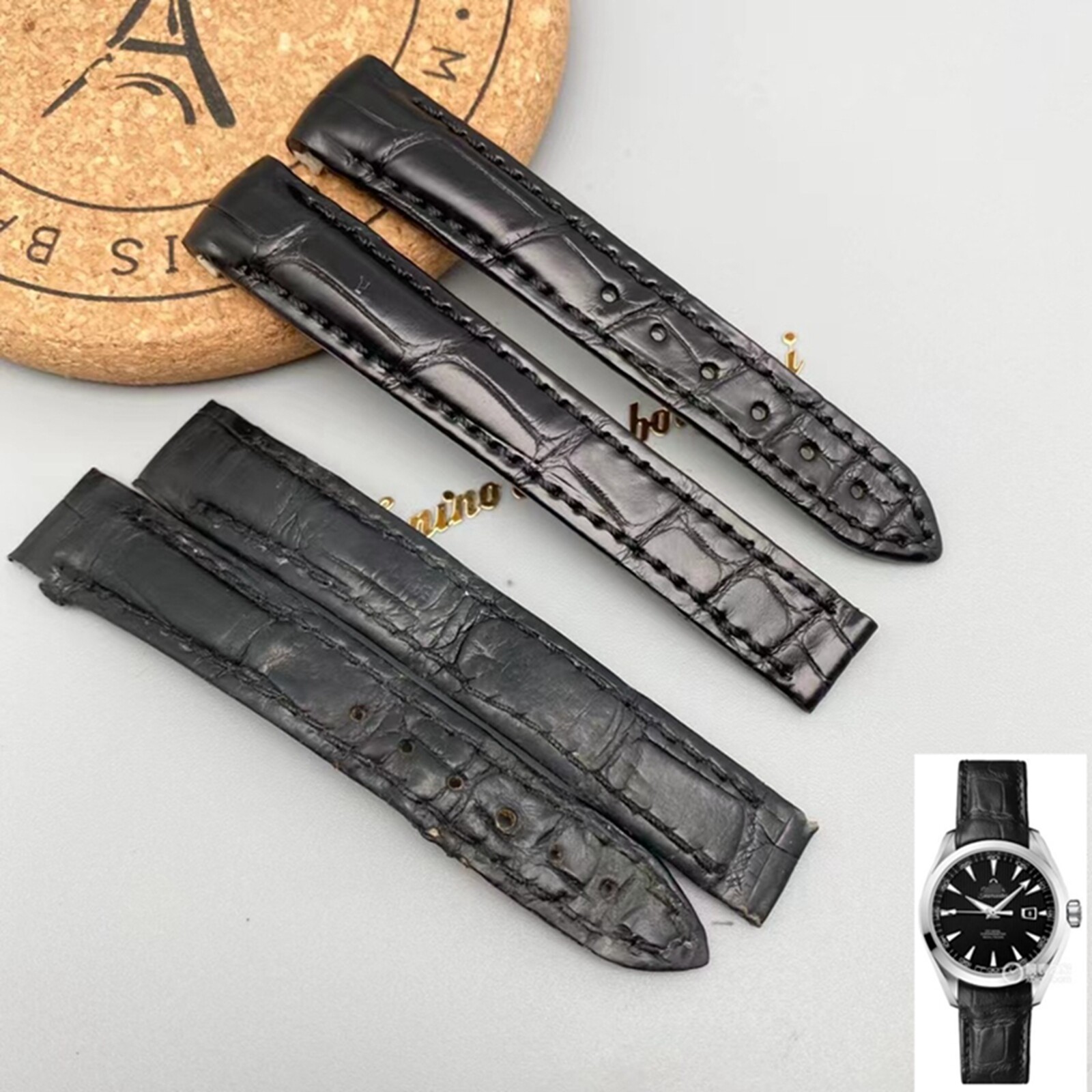 梦诗纯表行适配欧米茄海马系列231手表鳄鱼皮表带带头粒真皮表带