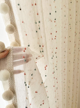 奶油ins 风儿童房糖果亚麻纱帘竖纹女孩公主透光不透人小清新窗帘