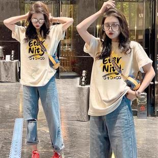 t恤女宽松休闲纯棉上衣 2025夏季 新款 爆款 设计感小众欧货杏色短袖