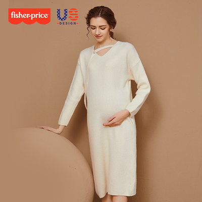 美国费雪冬季孕妇V领针织连衣裙