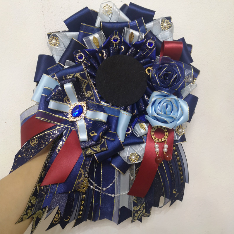 原创设计7cm绀色天蓝超级华丽款拖尾不规则吧唧托二次元手作装饰