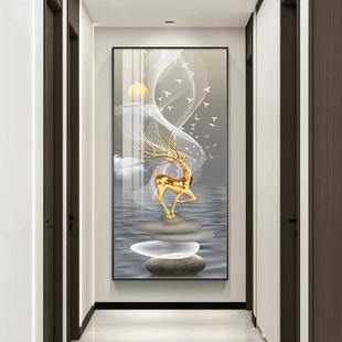 玄关装 大气挂画 饰画现代简约入户客厅走廊尽头壁画轻奢风过道竖版