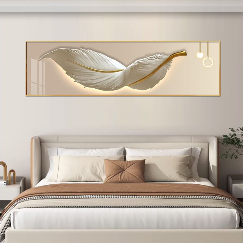 轻奢卧室羽毛装饰画客厅挂画主卧