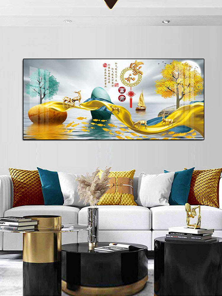 客厅装饰画家与财富现代横版入口可达豪华单挂画沙发背景墙挂画