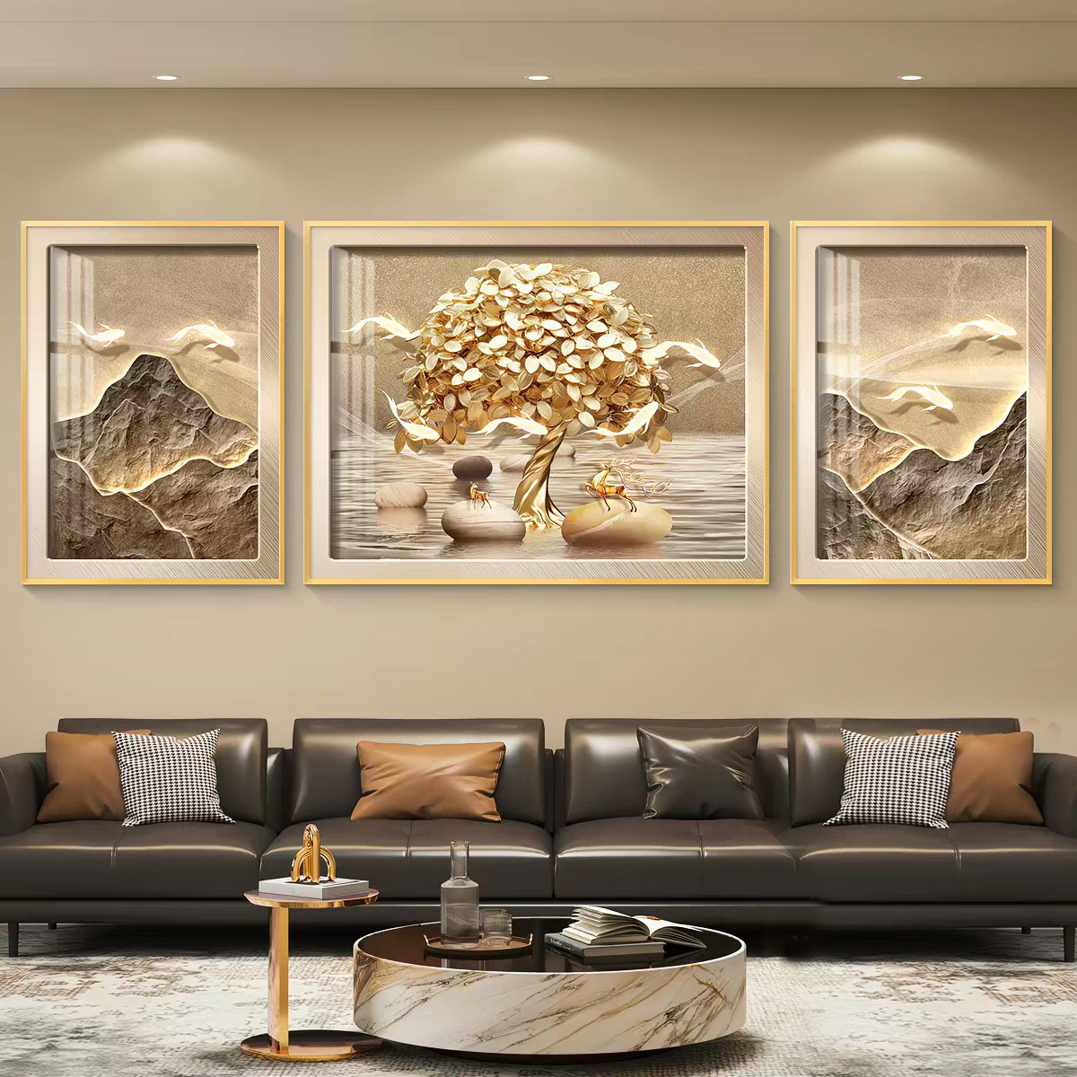 轻奢客厅装饰画沙发背景墙挂画简约现代高级感壁画抽象好寓意墙画