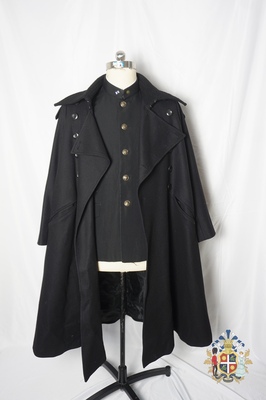 改良日常款yohji山本耀司风新军黑色双排扣连帽长款大衣