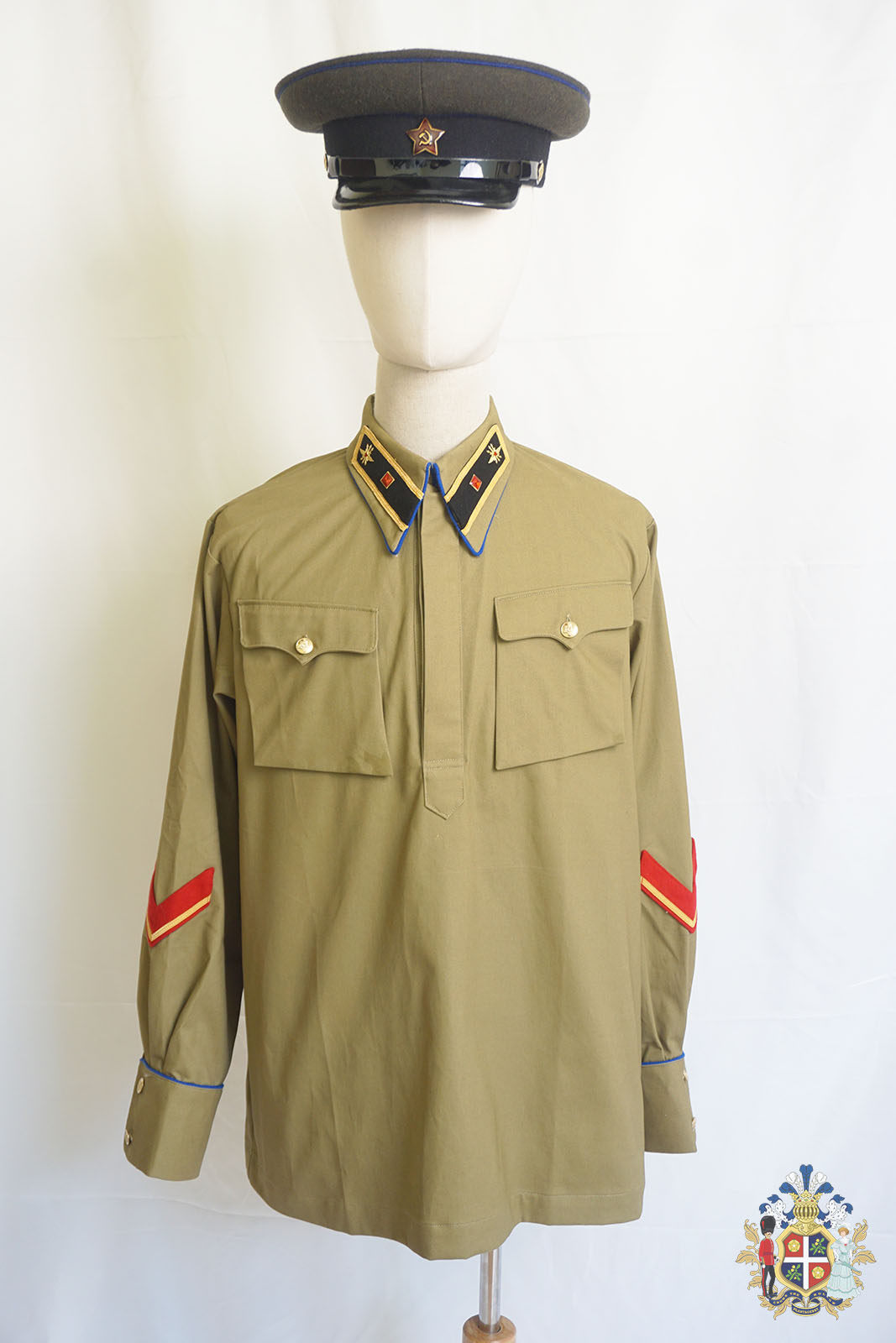 二战苏联卫国战争M35型通讯兵干部夏季卡其色棉布野战服套头衫