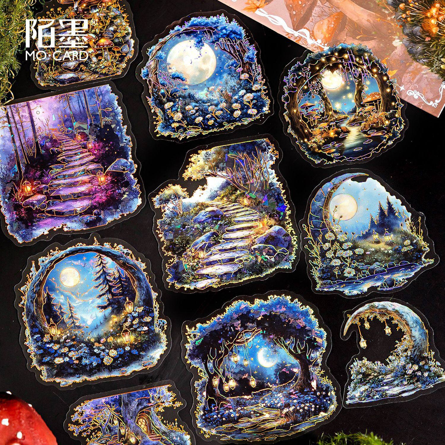 仙境奇缘PET立体烫金手账贴纸梦幻云朵月亮咕卡手帐拼贴素材贴画