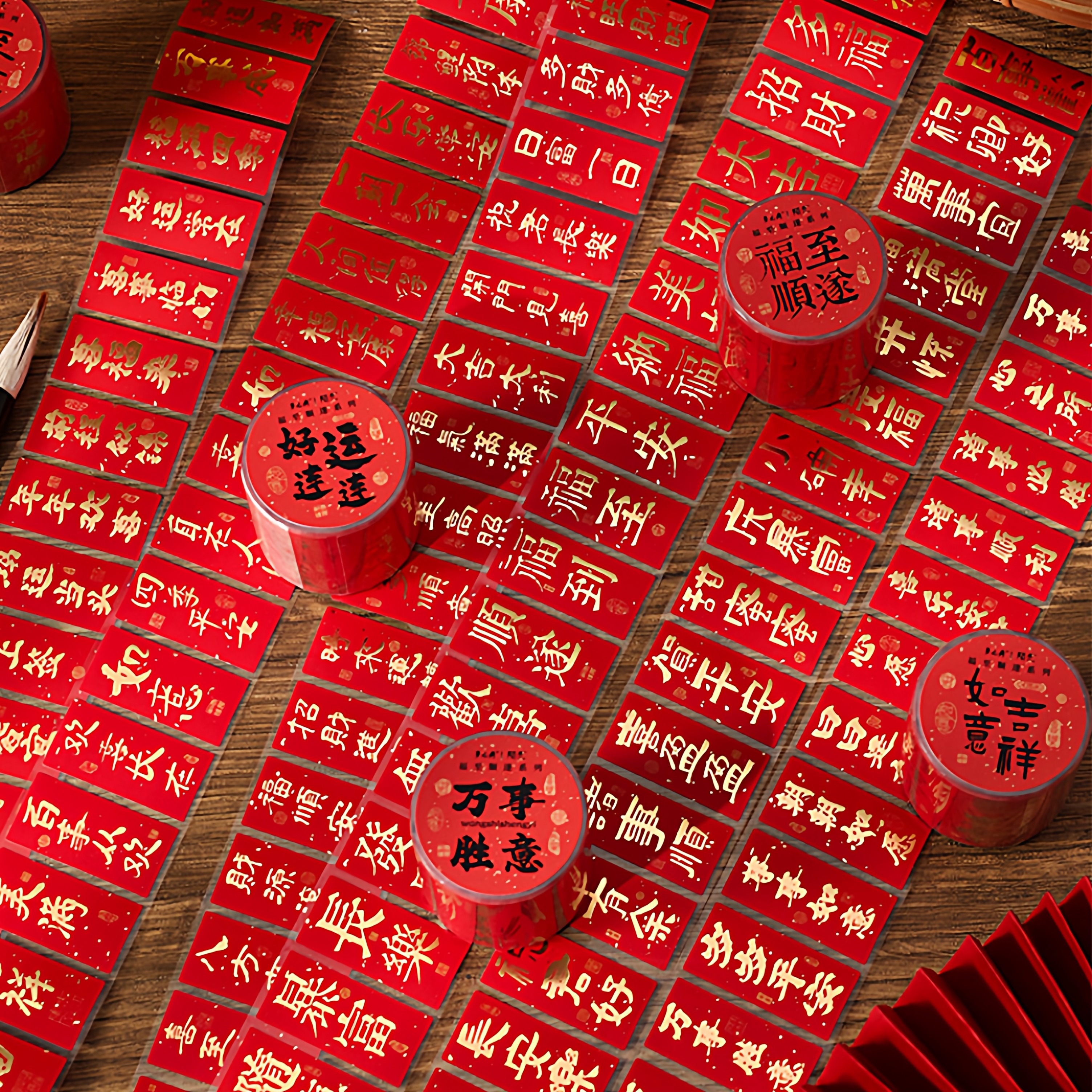 福至顺遂切膜烫金手帐胶带国潮书法文字祝福手账拼贴装饰素材贴纸