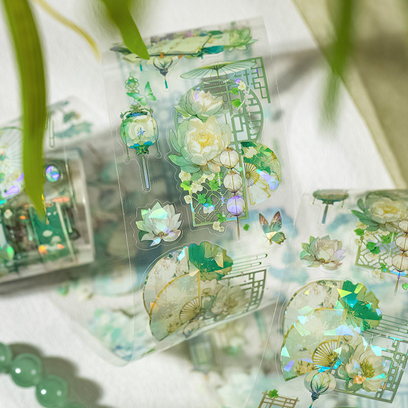共赴人间pet模切手帐胶带中国风花朵谷美手账diy造景拼贴素材贴纸