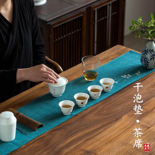 手绘防水茶席中式禅意茶桌布干泡