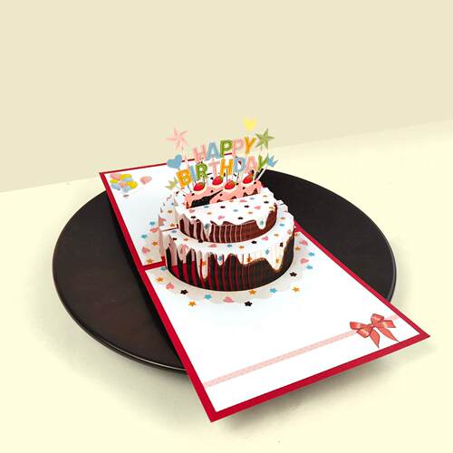 3D生日蛋糕立体615贺卡 祝彩卡色打印福卡满月周岁宴祝福可 来样
