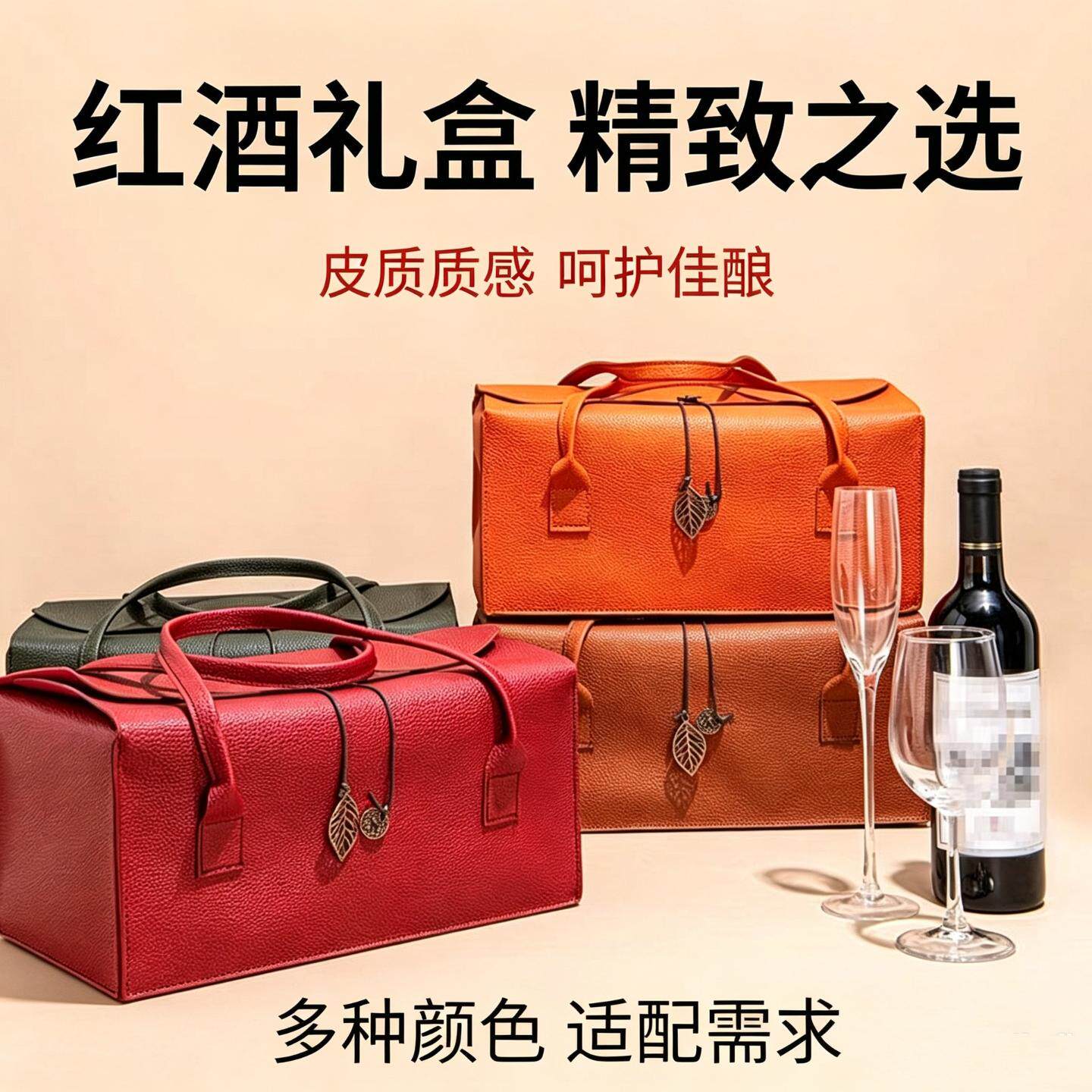 高档红酒礼盒双支装皮质礼品盒酒店商务馈赠红酒包装盒子现货