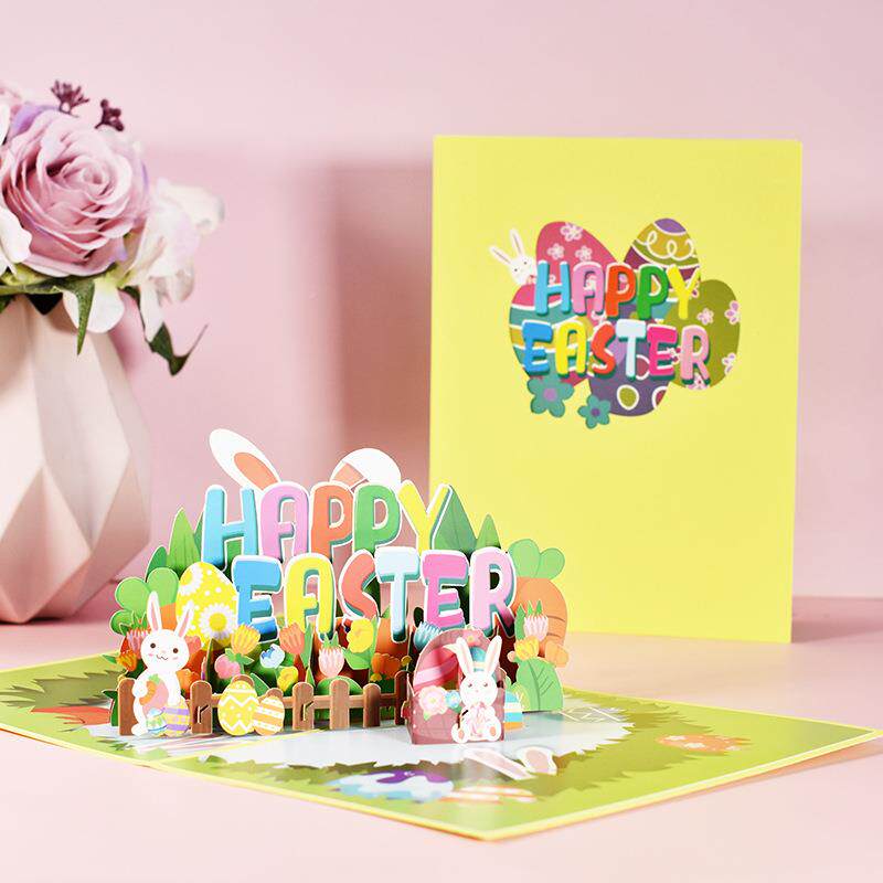 原创新款复活节乐贺马卡亚立逊创意3D体快节日303祝福卡片纸雕