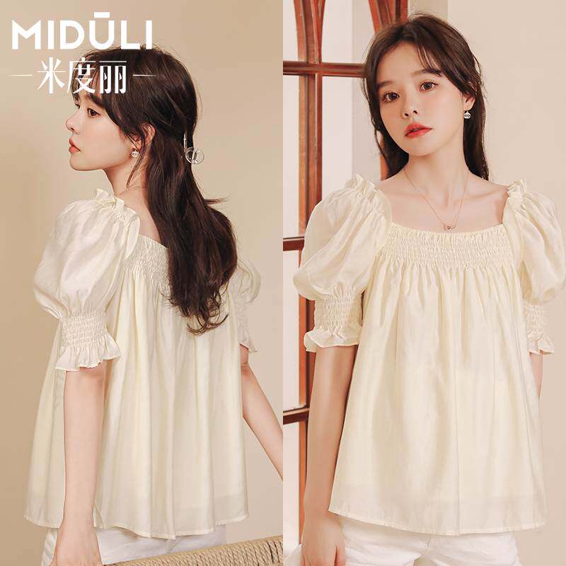 MIDULI 출산복 여름 정장 탑 출산 셔츠 여름 반팔 BABYDOLL 봄과 가을 얼음 실크 쉬폰 셔츠