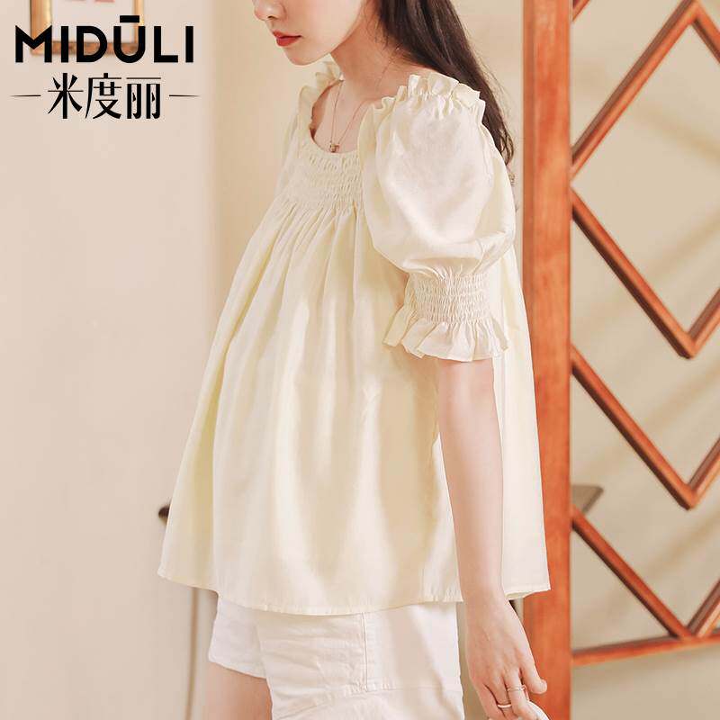MIDULI 출산복 여름 정장 탑 출산 셔츠 여름 반팔 BABYDOLL 봄과 가을 얼음 실크 쉬폰 셔츠