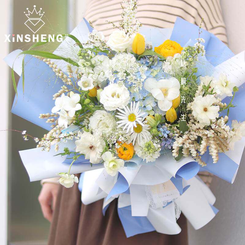 芯苼双色清新欧雅纸白色鲜花包装纸包花材料韩式文艺opp纸花束5折