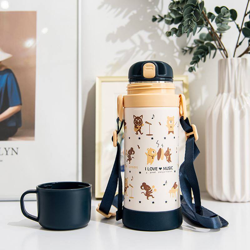 richell利其尔儿童不锈钢保温保冷杯宝宝大容量吸管水杯水壶男女