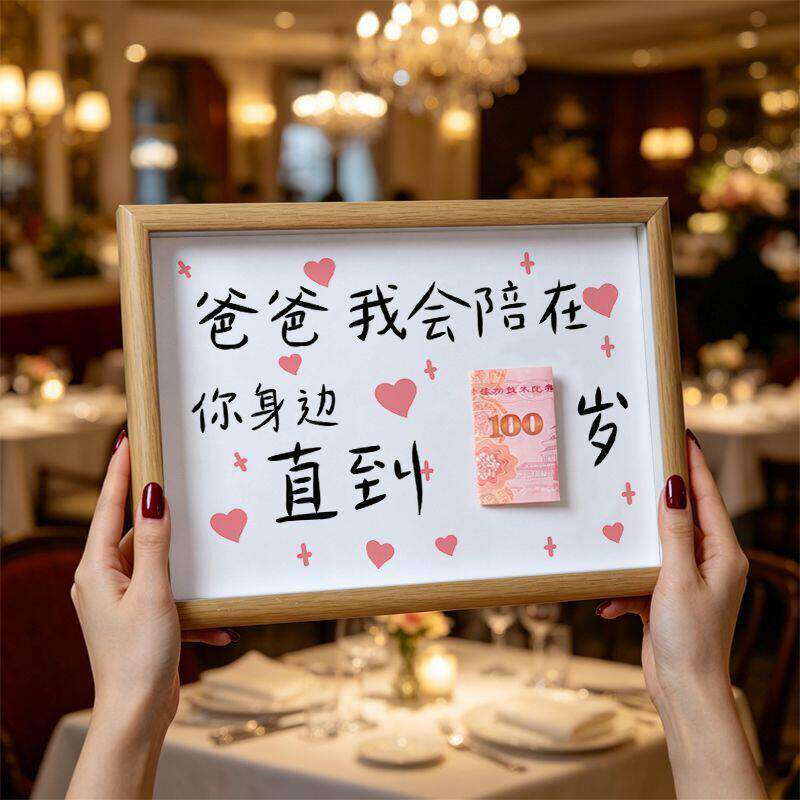 父亲节送爸爸的礼物创意100岁人民币相框摆件纪念手工diy生日礼物