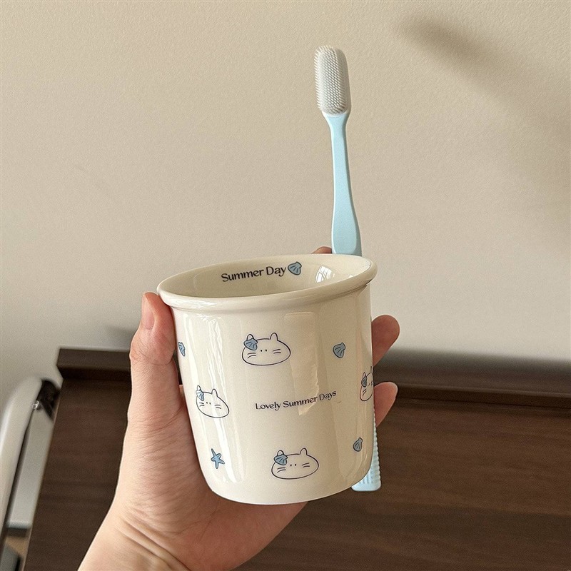 贝壳小猫陶瓷漱口杯可爱情侣亲子家用洗漱杯刷牙杯缸宿舍学生儿童