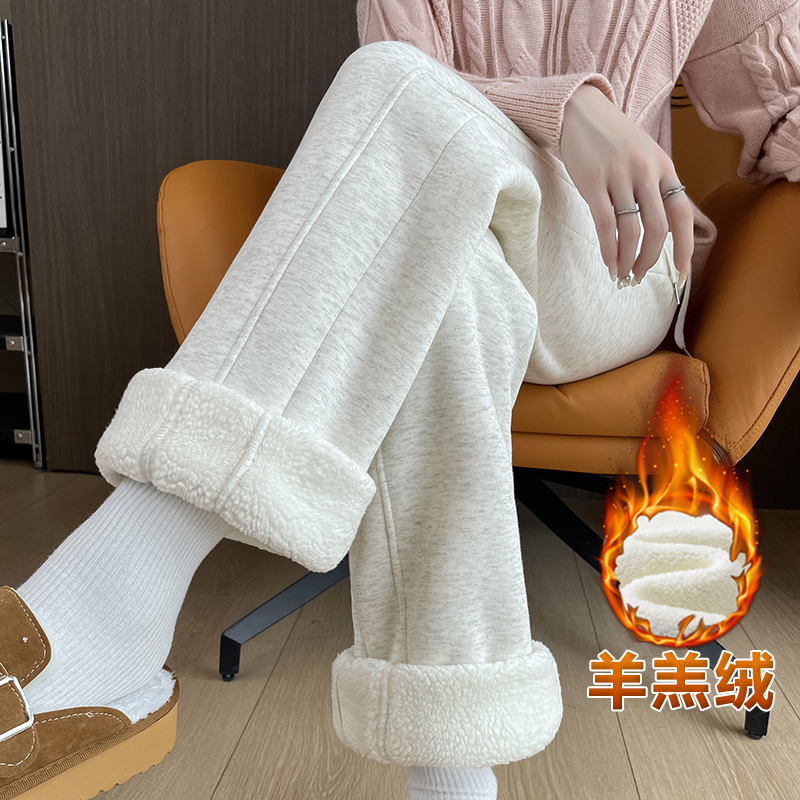 实拍2025秋冬季加绒休闲裤子女保暖加厚羊羔绒香蕉运动卫裤