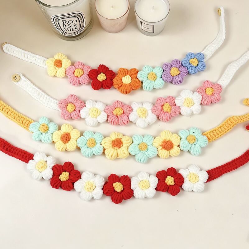 猫咪手工针织花朵项圈围脖口水巾