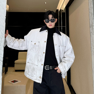 24秋冬P家白色密歇根纯棉水洗做旧脏脏帆布棉服夹克W1146 P220图片