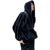春款重工解构百搭时髦嵌条丝绒拉链连帽休闲外套男女W0396P145，男装卫衣，电商C219