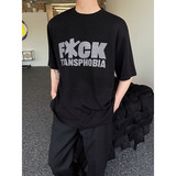 夏款百搭欧美怀旧复古字母印花稀针垂感短袖T恤T0577P70，男装T恤，电商C219