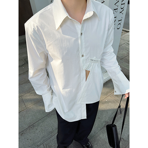 春夏设计师韩版休闲解构不规则长袖衬衫三色男女C0583 P75图片