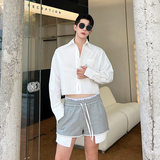 夏款设计师松紧腰抽绳重磅GD权志龙同款超短毛边卫裤K0605P60，男装休闲裤，电商C219