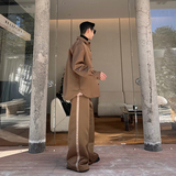 春款定制加厚缎面立体剪裁衬衣织带拼接腰带阔腿裤套装W1006P240，男装休闲套装，电商C219
